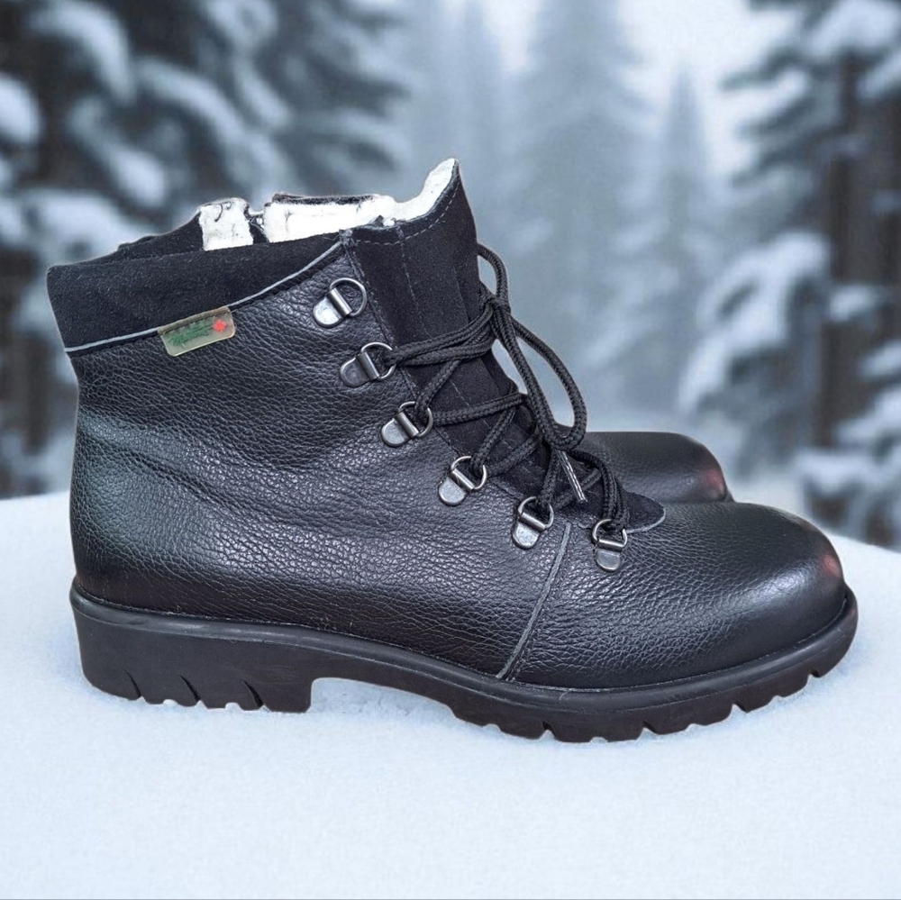 Vintage Martino Black Leather Insulated Winter Boots Hiking Boots Lace & Zip Up